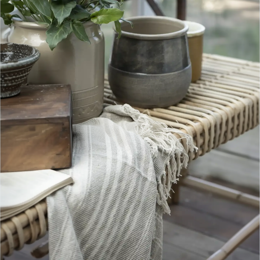 Jeté de lit - Plaid couvre-lit |  Rayures sable et crème
