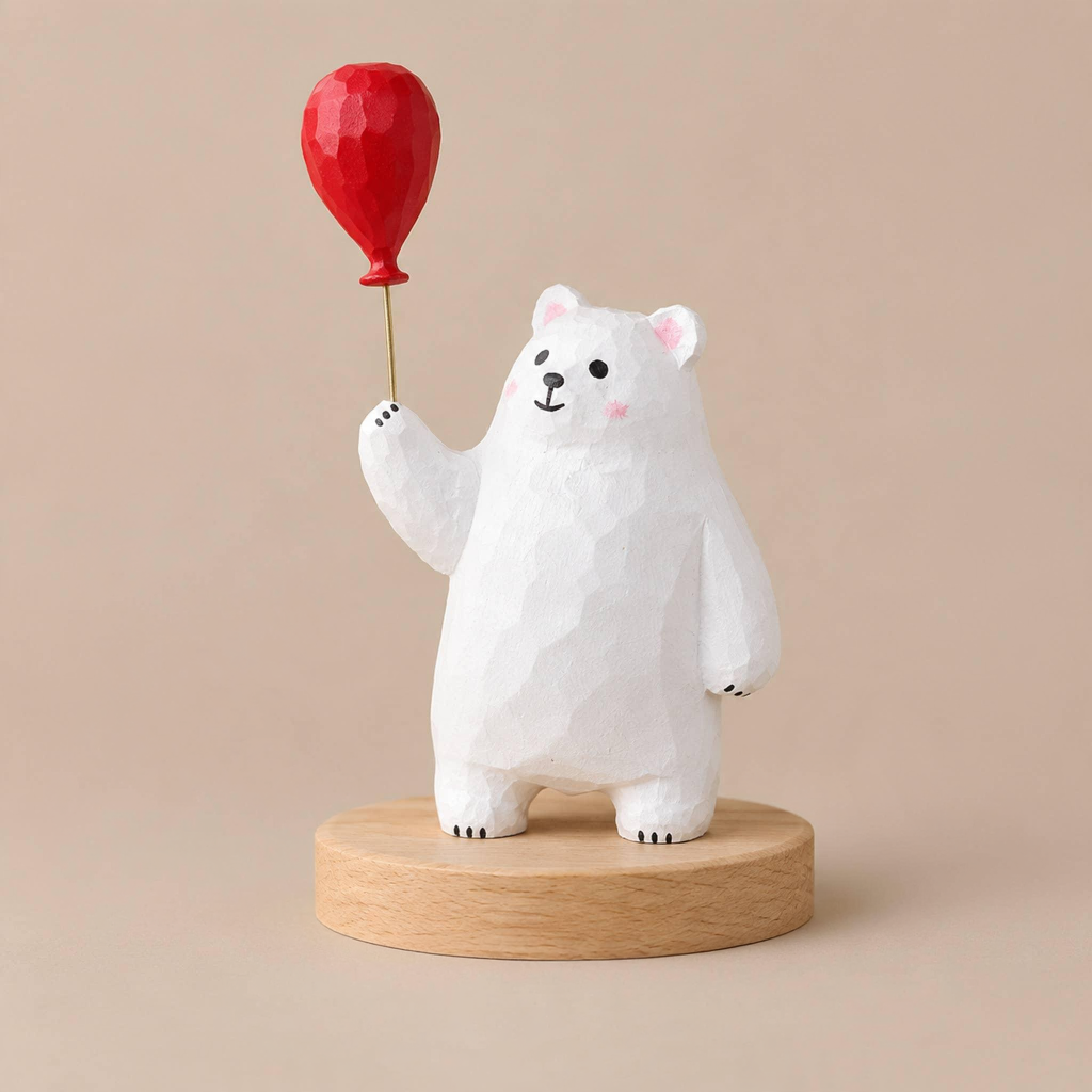 Figurine Ours blanc au grand cœur | Sculptée à la main