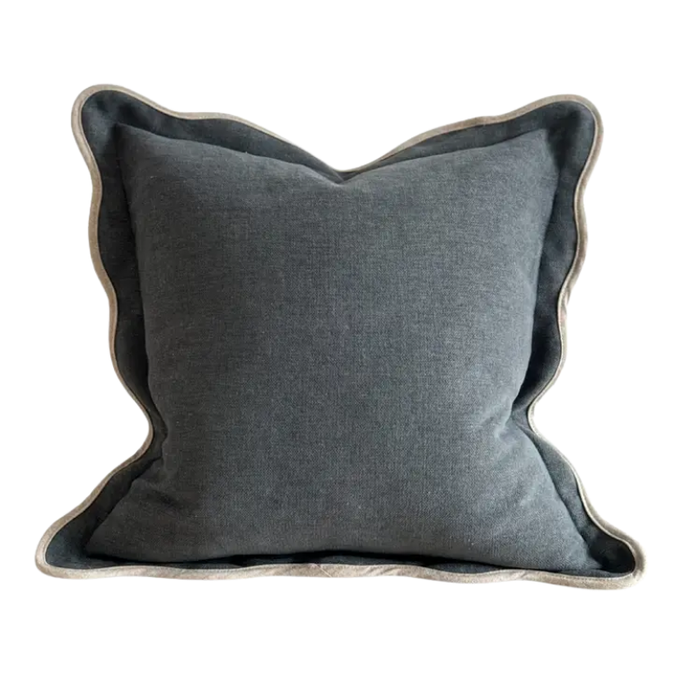 Housse de coussin Laurel bleu bruneux |  Bord festonné