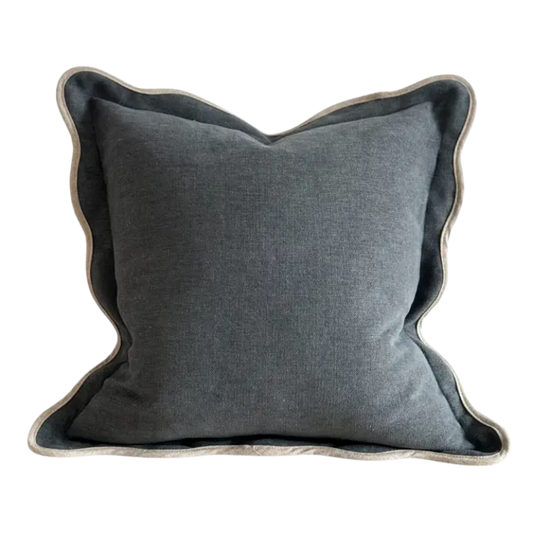 Housse de coussin Laurel bleu bruneux |  Bord festonné