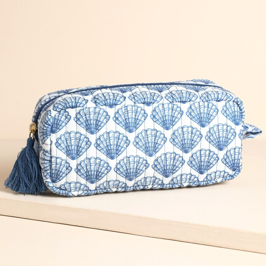 Trousse à maquillage bleu marine en forme de coquillage