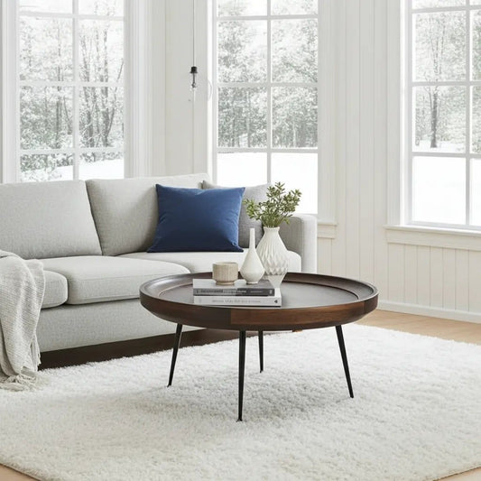 Table à café ronde en bois de manguier (Walnut)