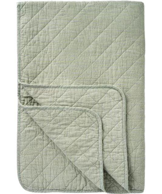 Quilt en coton matelassé| Rayé blanc et vert sauge
