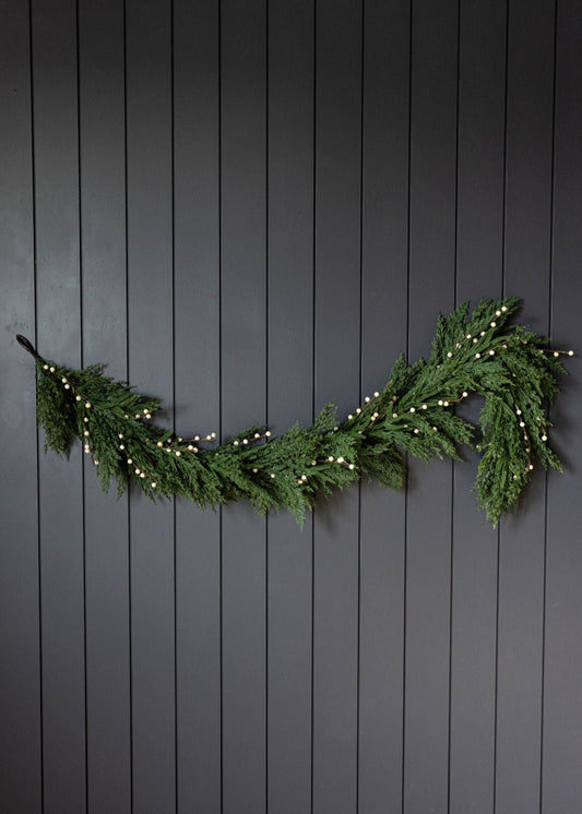 White Plum Berry Norfolk Cypress Real Touch Garland